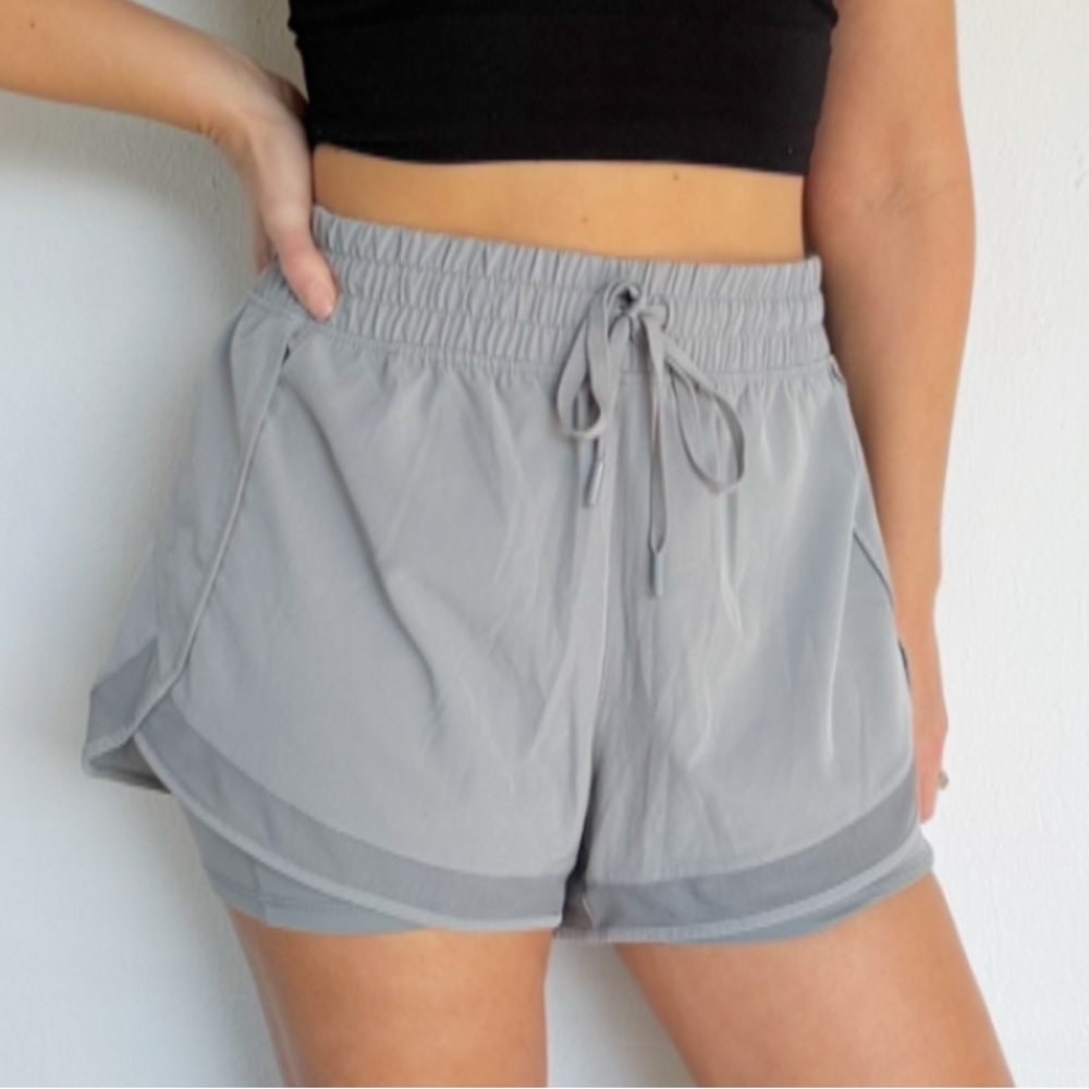 90 Degree by Reflex silver gray layered compression athletic shorts size large
